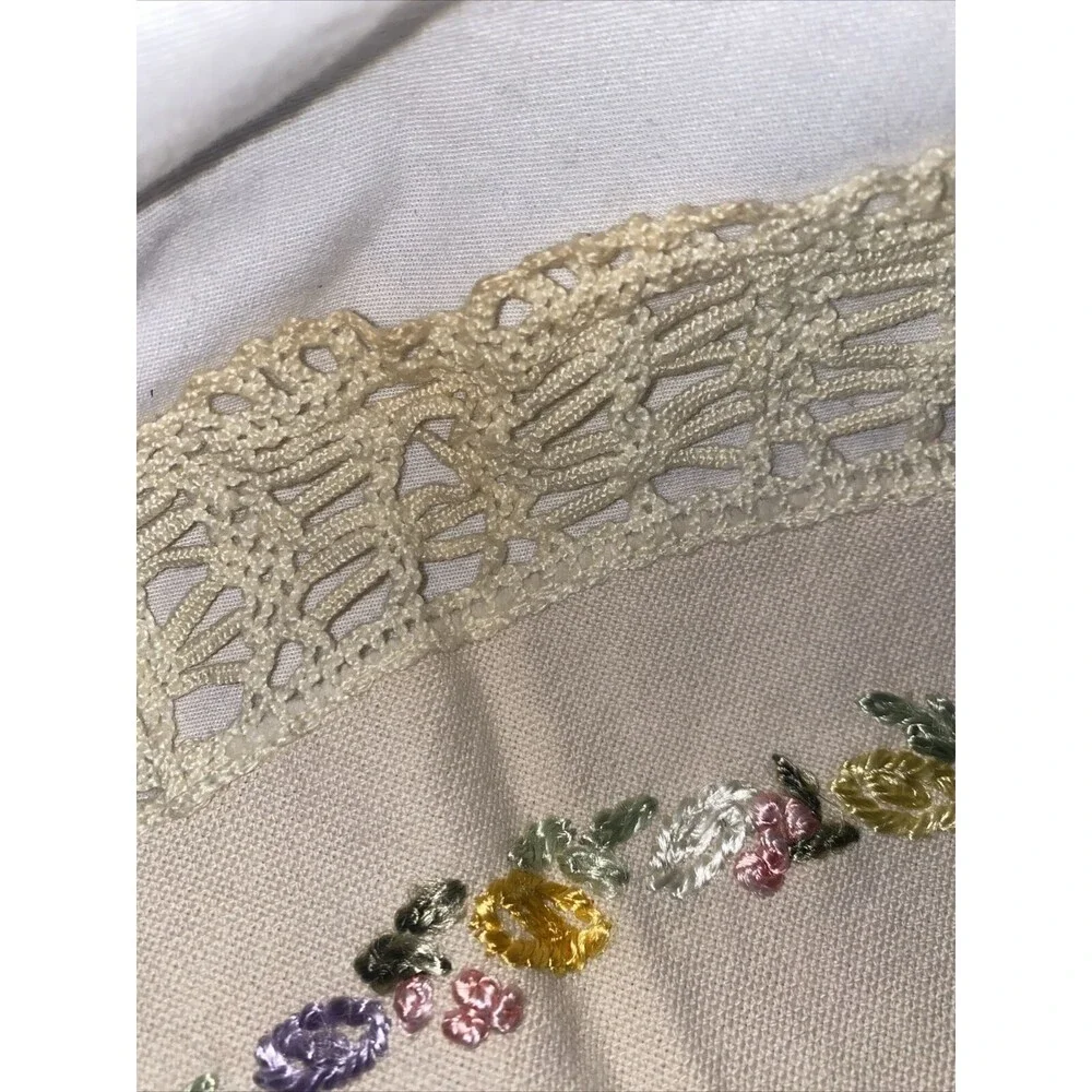Doilie easter crochet Hand Embroidered Lace Floral Basket 25”Vintage Table
